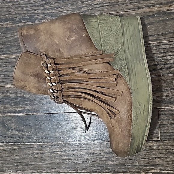 SBICCA fringe wedge bootie brown leather sz 9 - Picture 4 of 6